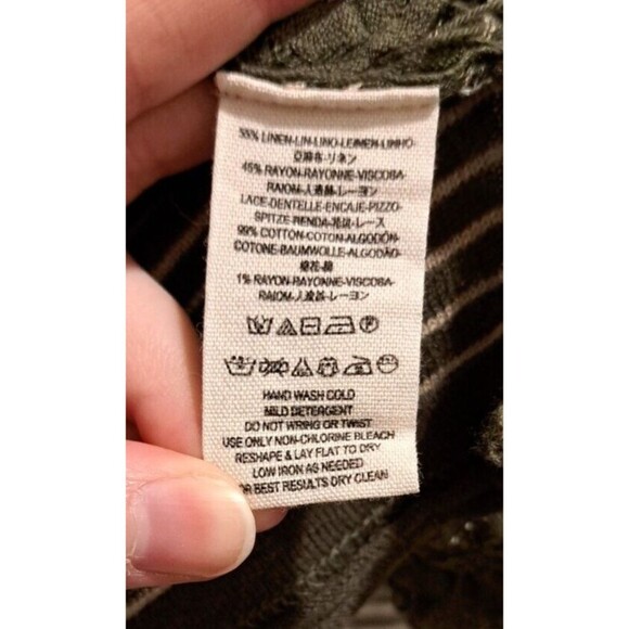 Free People Olive & Tan Striped Long Sleeve with Knit/ Crochet Sides Size Medium - Picture 7 of 8